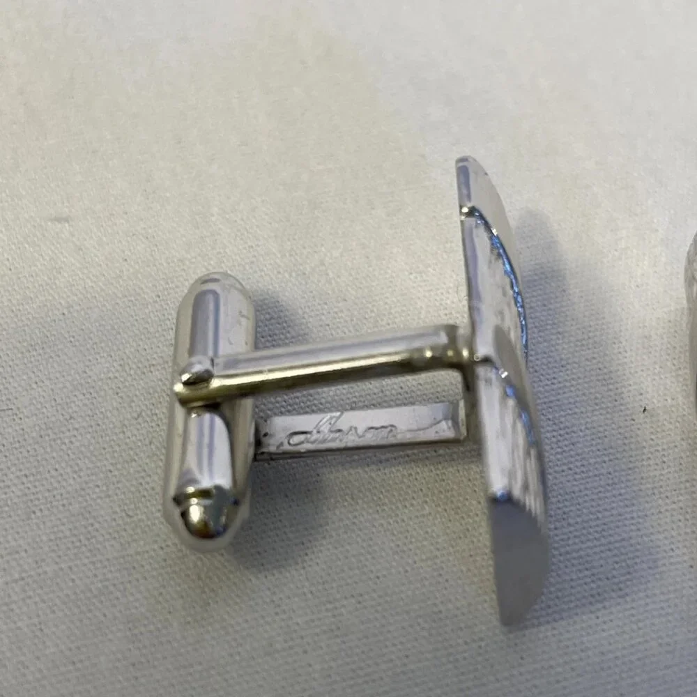Vintage Anson Silver Tone Cufflinks Contrasting Textured and Smooth Diagonals